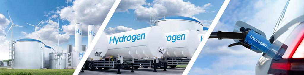 Collage Of Three Parts Hydrogen Factory Tank Trailer Hydrogen Filling